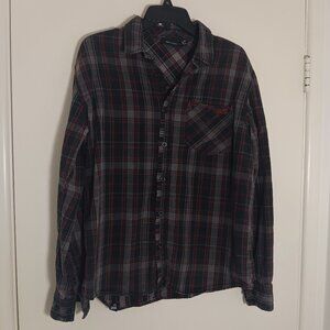 Vans plaid button down shirt  M red gray skate  grunge street  wear cotton